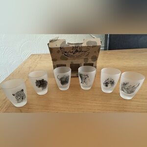 Set of 6 Rare Derek Bauer South African Animals WWE Frosted Whiskey Tumblers
